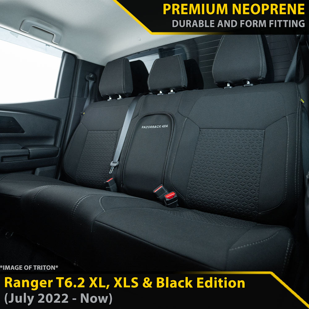 Ford Ranger T6.2 XL, XLS & Black Edition Premium Neoprene Rear Row Seat Covers