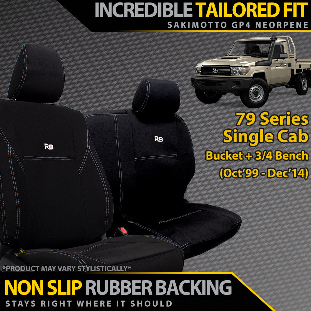Razorback 4x4 GP4 Standard Neoprene Bucket and 3/4 Bench Front Seat Covers suitable for a Toyota Landcruiser 79 Series Single Cab (Made to Order)