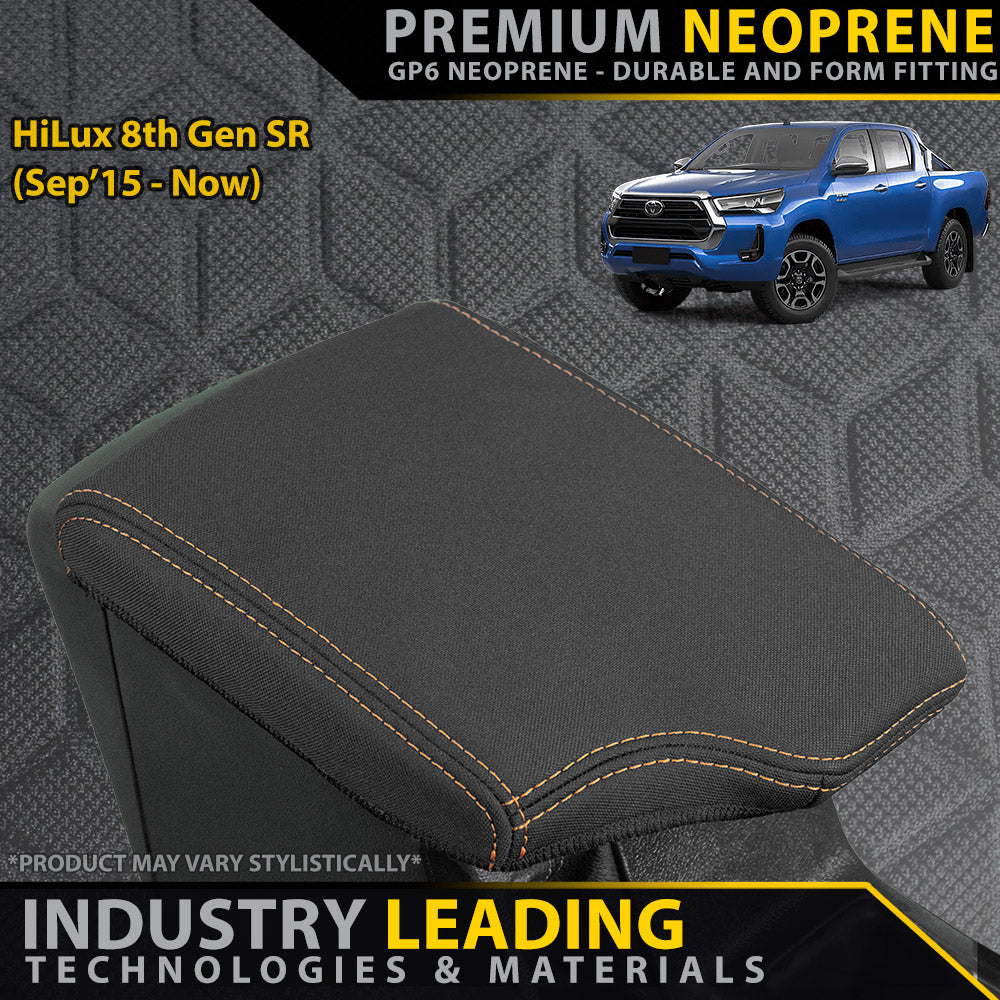 Razorback 4x4 GP6 Premium Neoprene Console Lid Cover suitable for a Toyota HiLux 8th Gen SR