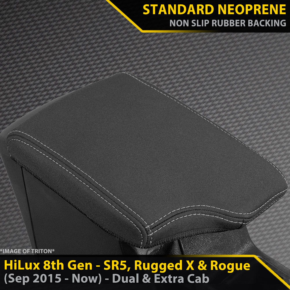 Razorback 4x4 GP4 Standard Neoprene Console Lid Cover suitable for a Toyota HiLux 8th Gen SR5, Rugged X & Rogue