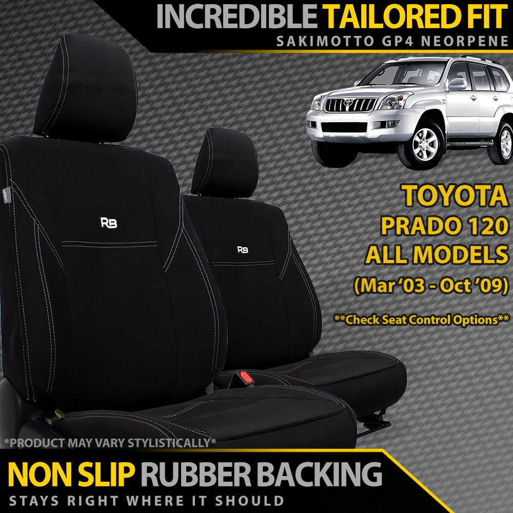 Razorback 4x4 GP4 Standard Neoprene 2x Front Seat Covers suitable for a Toyota Prado 120