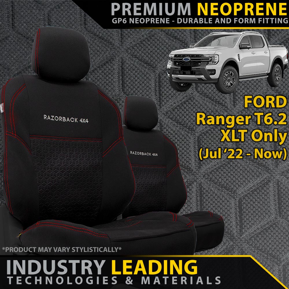 Ford Ranger T6.2 XLT Premium Neoprene 2x Front Row Seat Covers