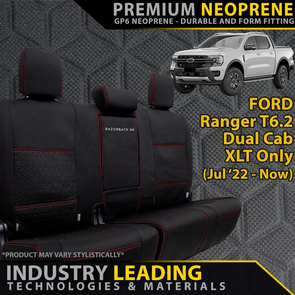 Ford Ranger T6.2 XLT Premium Neoprene Rear Row Seat Covers (Available)
