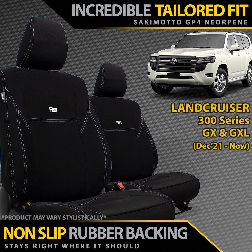 Razorback 4x4 GP4 Standard Neoprene 2x Front Seat Covers suitable for a Toyota Landcruiser 300 Series GX & GXL (In Stock)