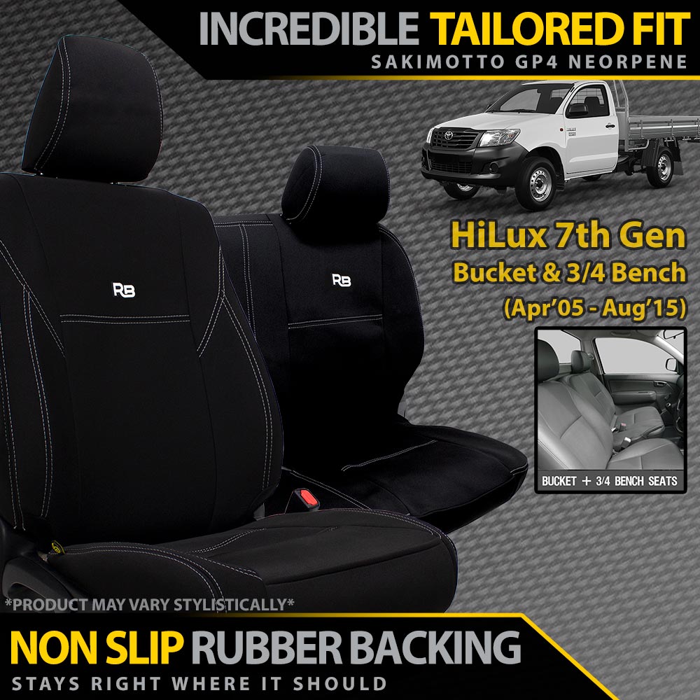 Toyota Hilux 7th Gen Bucket + 3/4 Bench Seat Neoprene 2x Front Seat Covers (Made to Order)