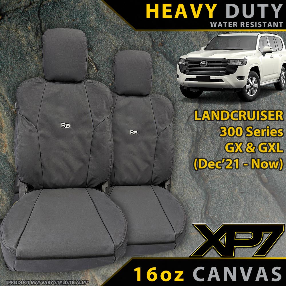 Razorback 4x4 XP7 Heavy Duty Canvas 2x Front Seat Covers suitable for a Toyota Landcruiser 300 Series GX & GXL