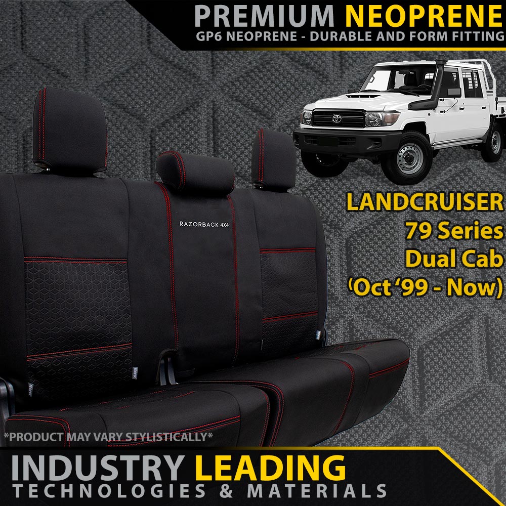 Razorback 4x4 GP6 Premium Neoprene Rear Row Seat Covers suitable for a Toyota Landcruiser 79 Series Dual Cab (Made to Order)