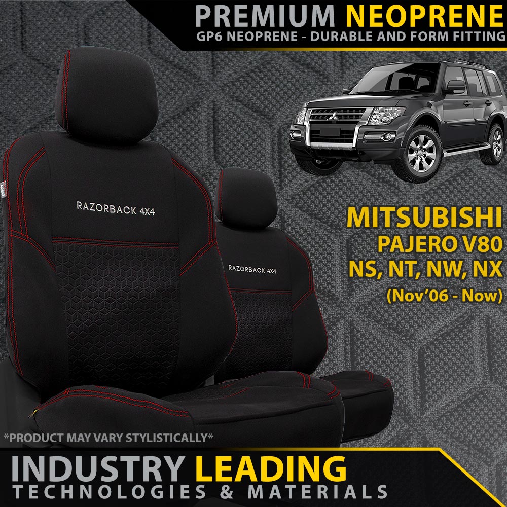 Mitsubishi Pajero V80 Premium Neoprene 2x Front Row Seat Covers
