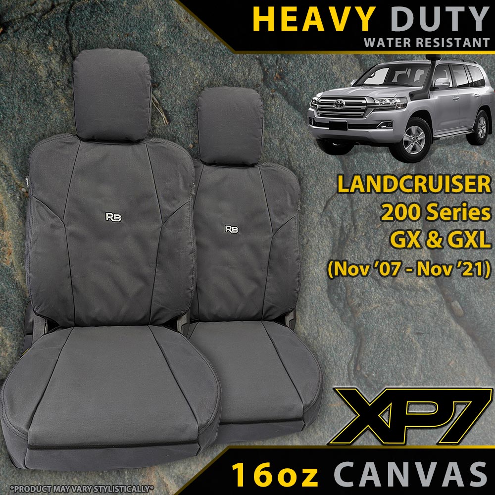 Razorback 4x4 XP7 Heavy Duty Canvas 2x Front Seat Covers suitable for a Toyota Landcruiser 200 Series GX/GXL (Available)