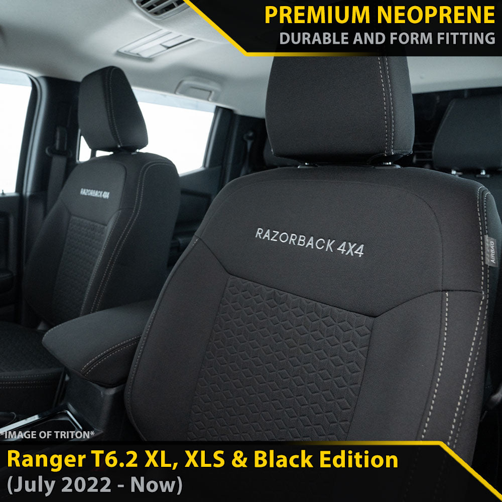 Ford Ranger T6.2 XL, XLS & Black Edition Premium Neoprene 2x Front Row Seat Covers
