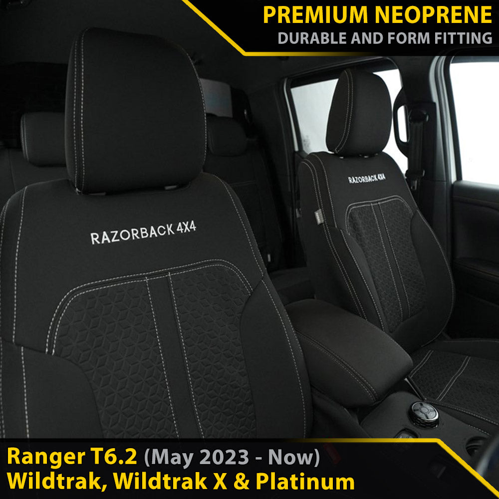 Ford Ranger T6.2 Wildtrak, Wildtrak X & Platinum Premium Neoprene 2x Front Row Seat Covers