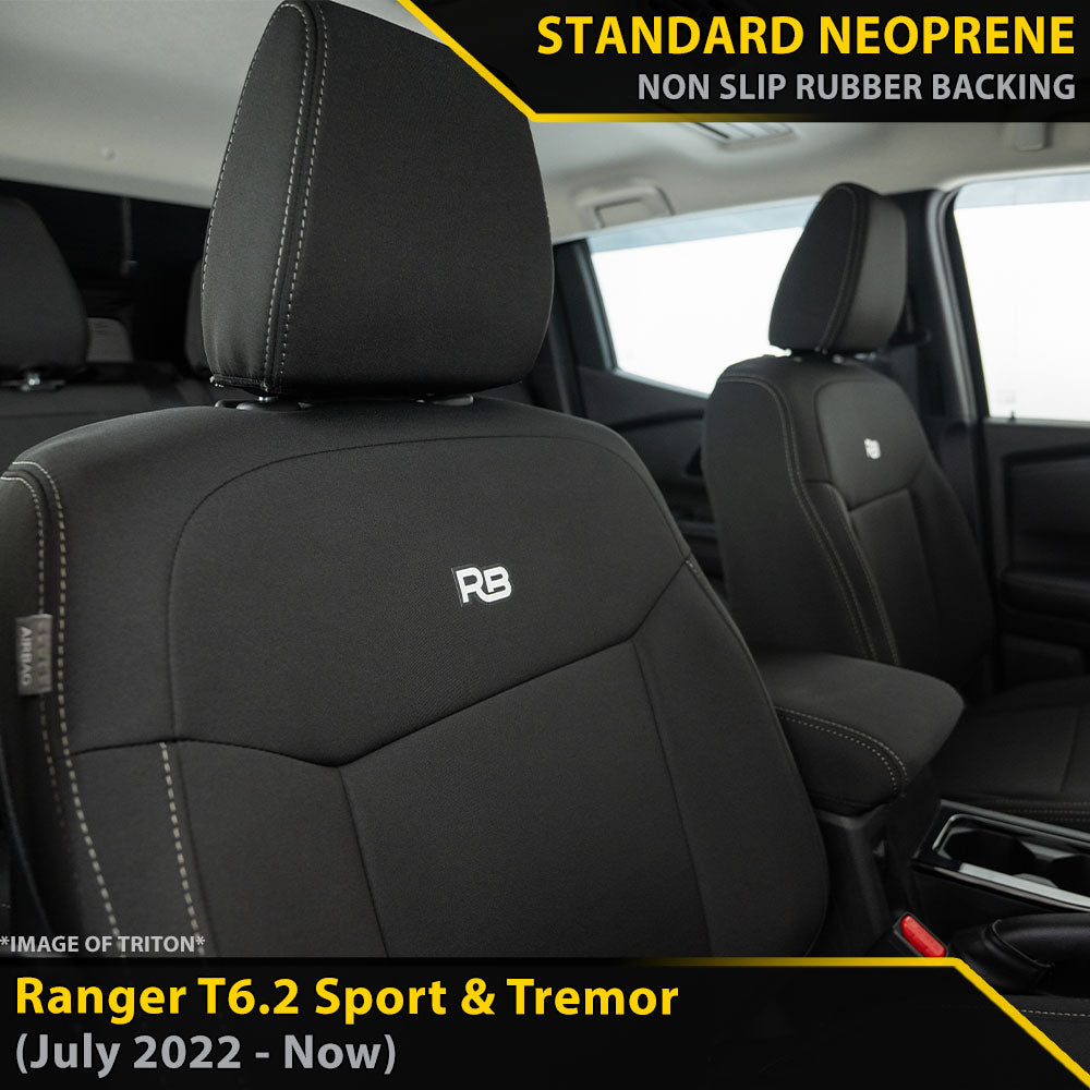 Ford Ranger T6.2 Sport & Tremor Neoprene 2x Front Row Seat Covers (In Stock)