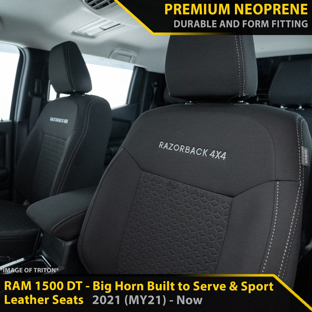 Dodge Ram 1500 DT Big Horn Built to Serve & Sport Post-Facelift GP6 Premium Neoprene 2x Front Seat Covers (Made to Order)