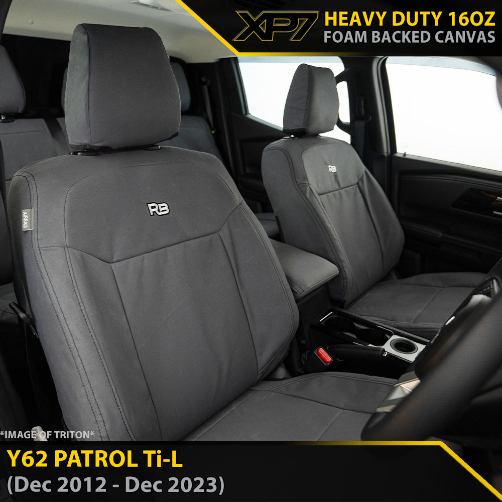 Nissan Patrol Y62 Ti-L With Headrest Screen XP7 Heavy Duty Canvas 2x Front Row Seat Covers