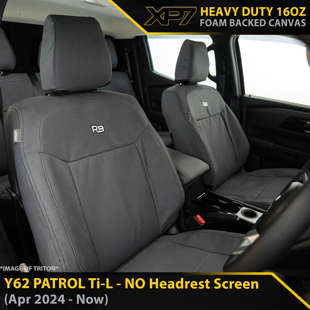 Nissan Patrol Y62 Ti-L (MY24 - No Headrest Screen) XP7 Heavy Duty Canvas 2x Front Seat Covers
