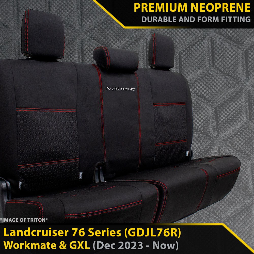 Razorback 4x4 GP6 Premium Neoprene Rear Row Seat Covers suitable for a Toyota Landcruiser 76 Series Post Facelift (GDJL76R)