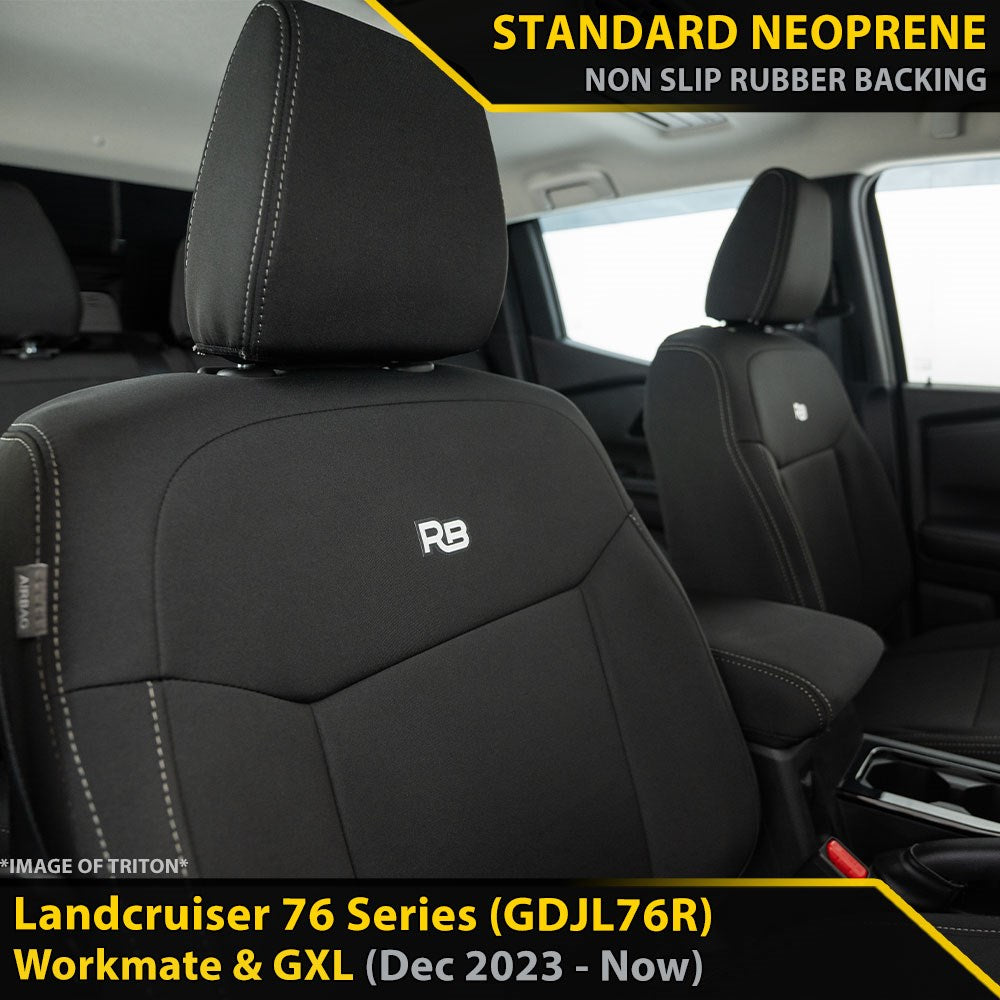 Razorback 4x4 GP4 Standard Neoprene 2x Front Seat Covers suitable for a Toyota Landcruiser 76 Series Post Facelift (GDJL76R)