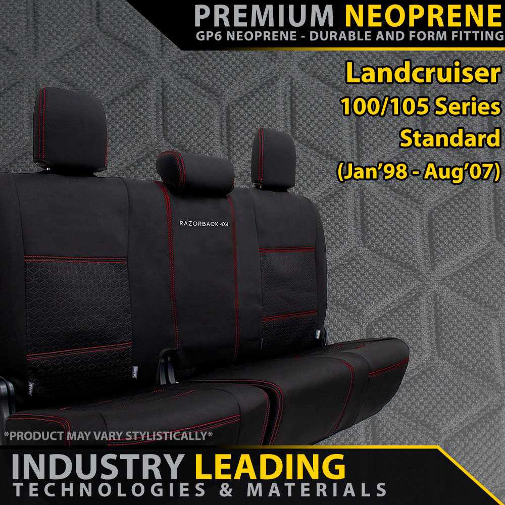 Razorback 4x4 GP6 Premium Neoprene Rear Row Seat Covers suitable for a Toyota Landcruiser 100/105 Series Standard (Made to Order)