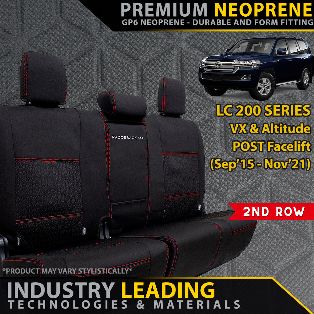 Razorback 4x4 GP6 Premium Neoprene Rear Row Seat Covers suitable for a Toyota Landcruiser 200 Series VX/Altitude (09/2015+) (Made to Order)
