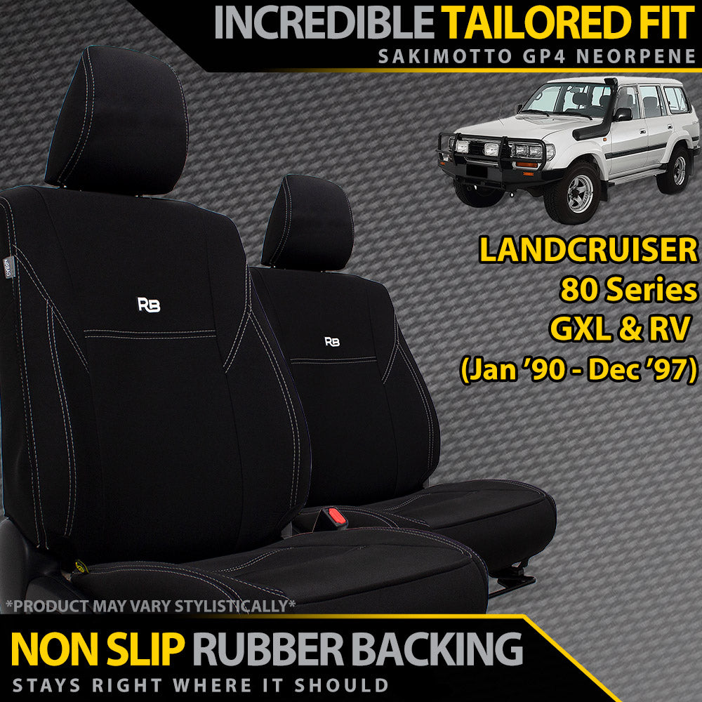 Razorback 4x4 GP4 Standard Neoprene 2x Front Seat Covers suitable for a Toyota Landcruiser 80 Series GXL & RV