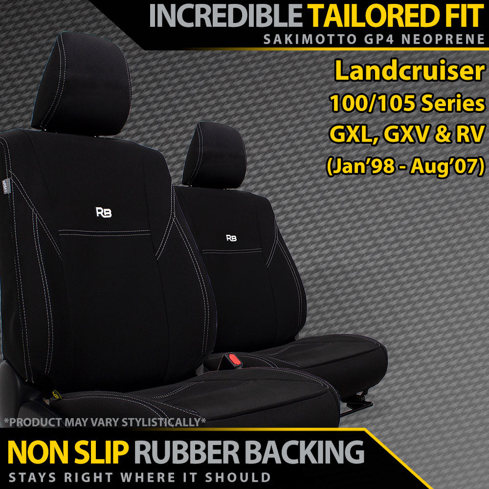 Razorback 4x4 GP4 Standard Neoprene 2x Front Seat Covers suitable for a Toyota Landcruiser 100/105 Series GXL, GXV & RV