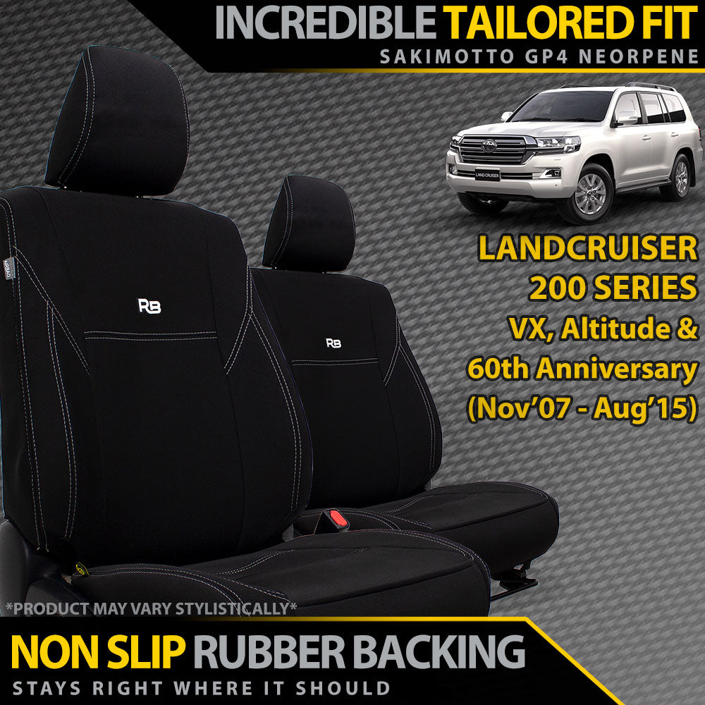 Razorback 4x4 GP4 Standard Neoprene 2x Front Seat Covers suitable for a Toyota Landcruiser 200 Series VX/Altitude (Made to Order)