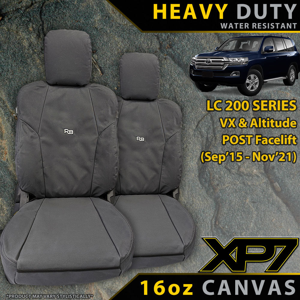 Razorback 4x4 XP7 Heavy Duty Canvas 2x Front Seat Covers suitable for a Toyota Landcruiser 200 Series VX/Altitude (09/2015+) (Made to Order)