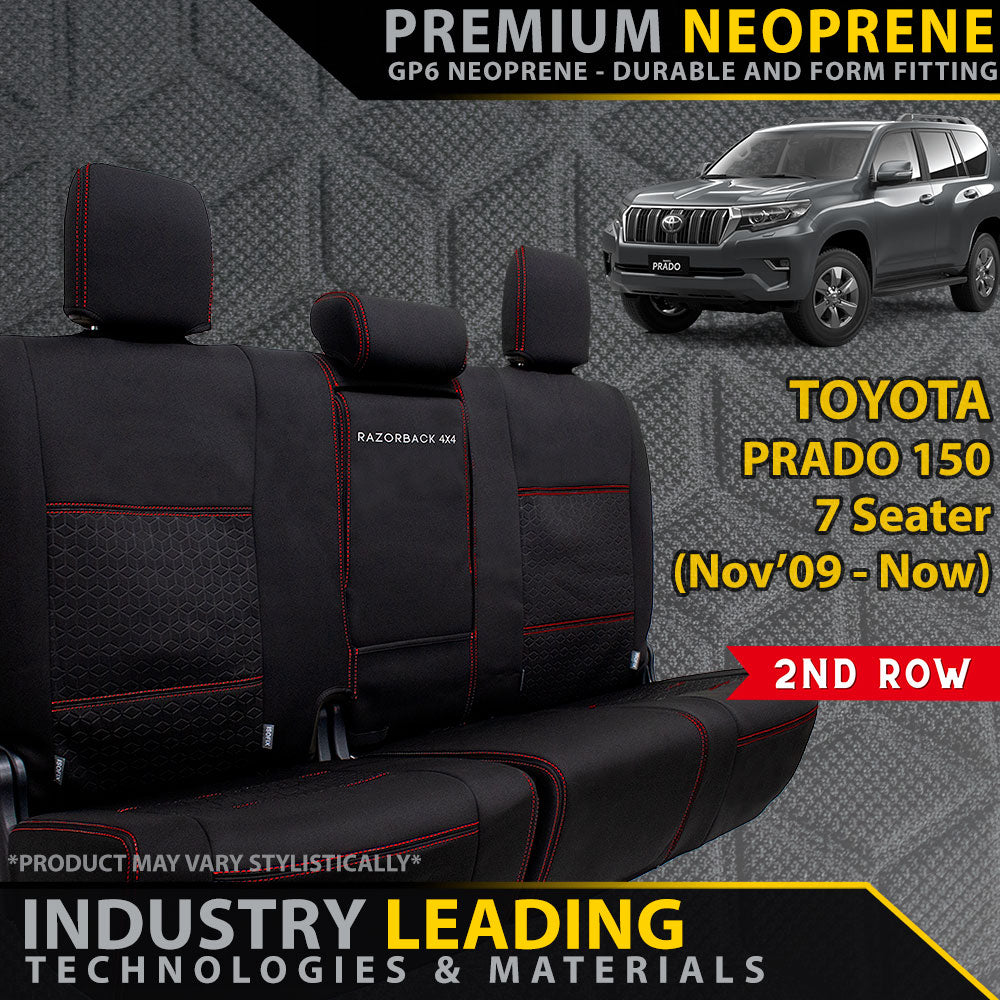 Razorback 4x4 GP6 Premium Neoprene Rear 2nd Row Seat Covers suitable for a Toyota Prado 150 7 Seater