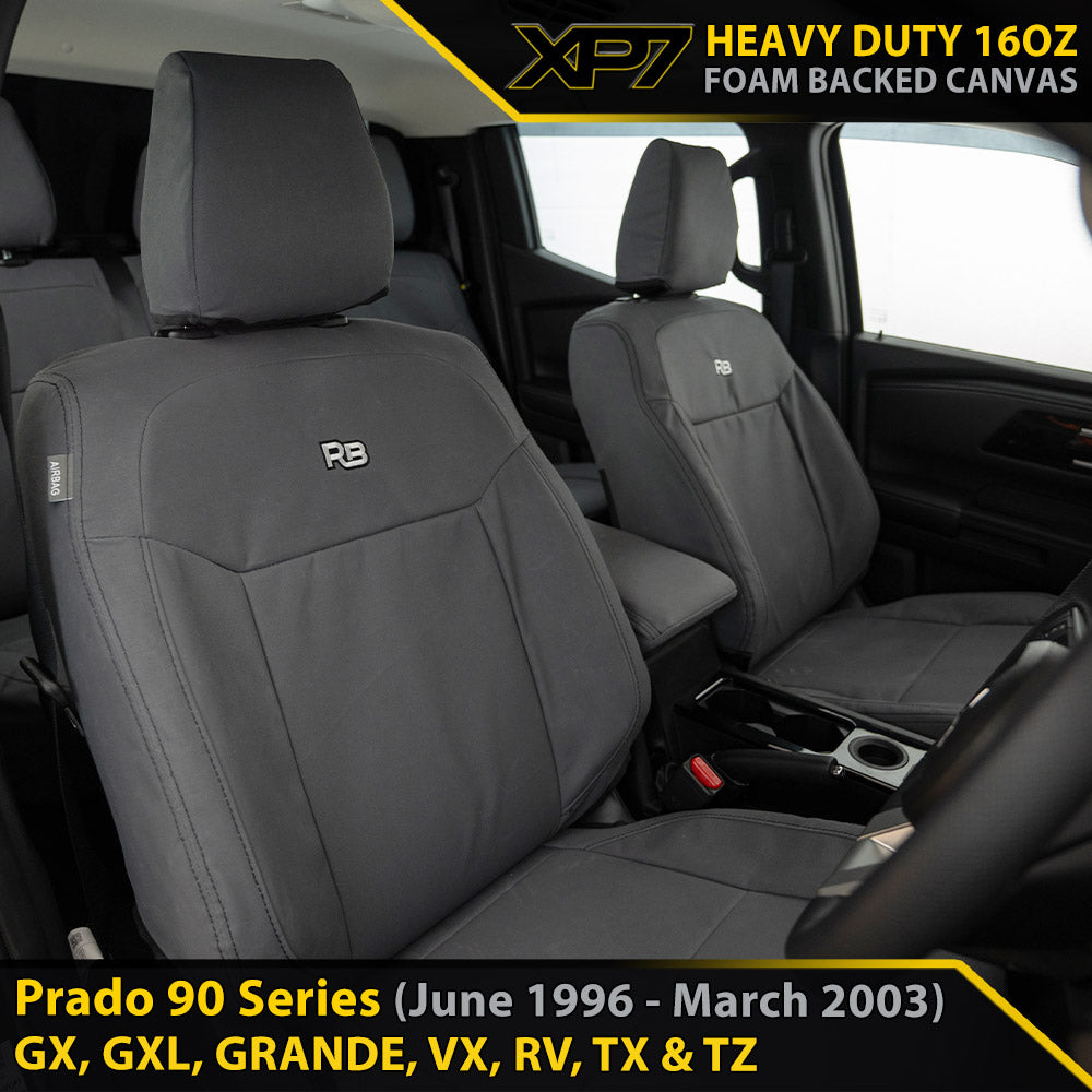 Toyota Prado 90 Series (NO Armrests) Heavy Duty XP7 Canvas 2x Front Seat Covers (Made to Order)