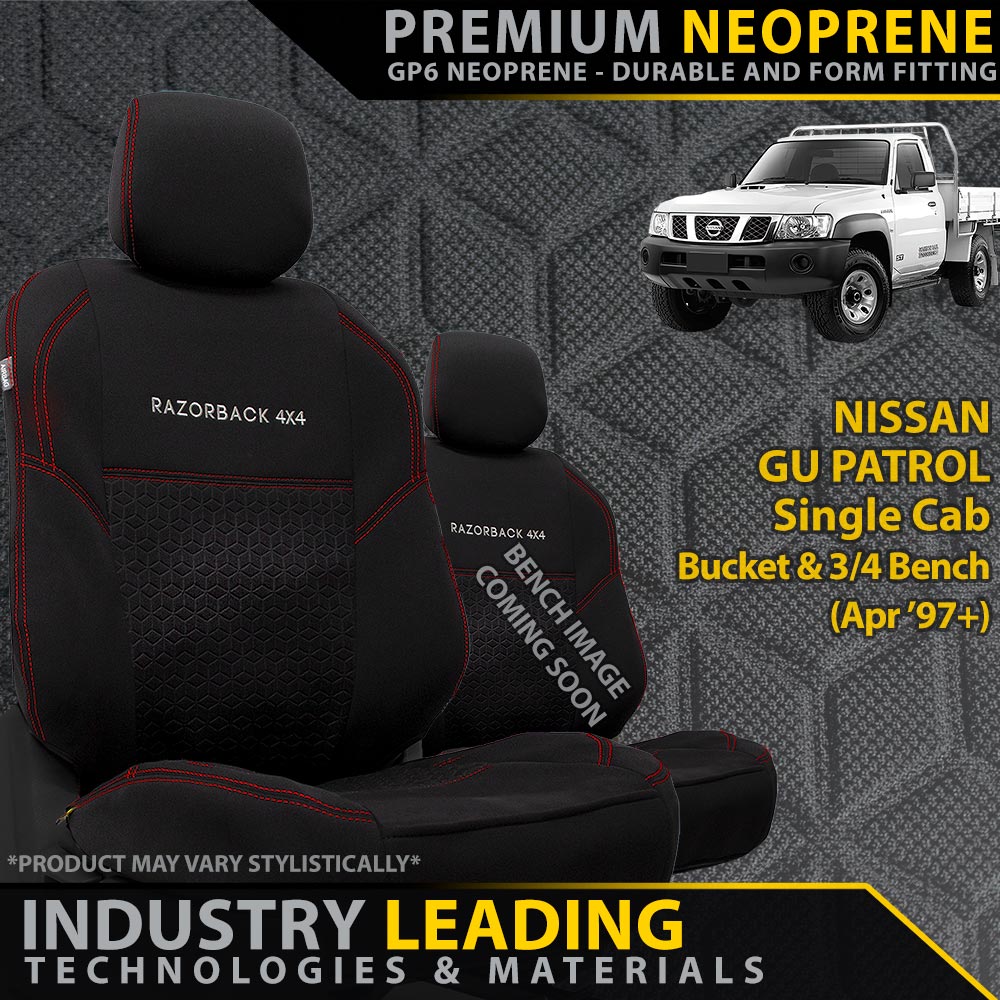 Nissan GU Patrol Single Cab Bucket + 3/4 Bench Premium Neoprene 2x Front Seat Covers