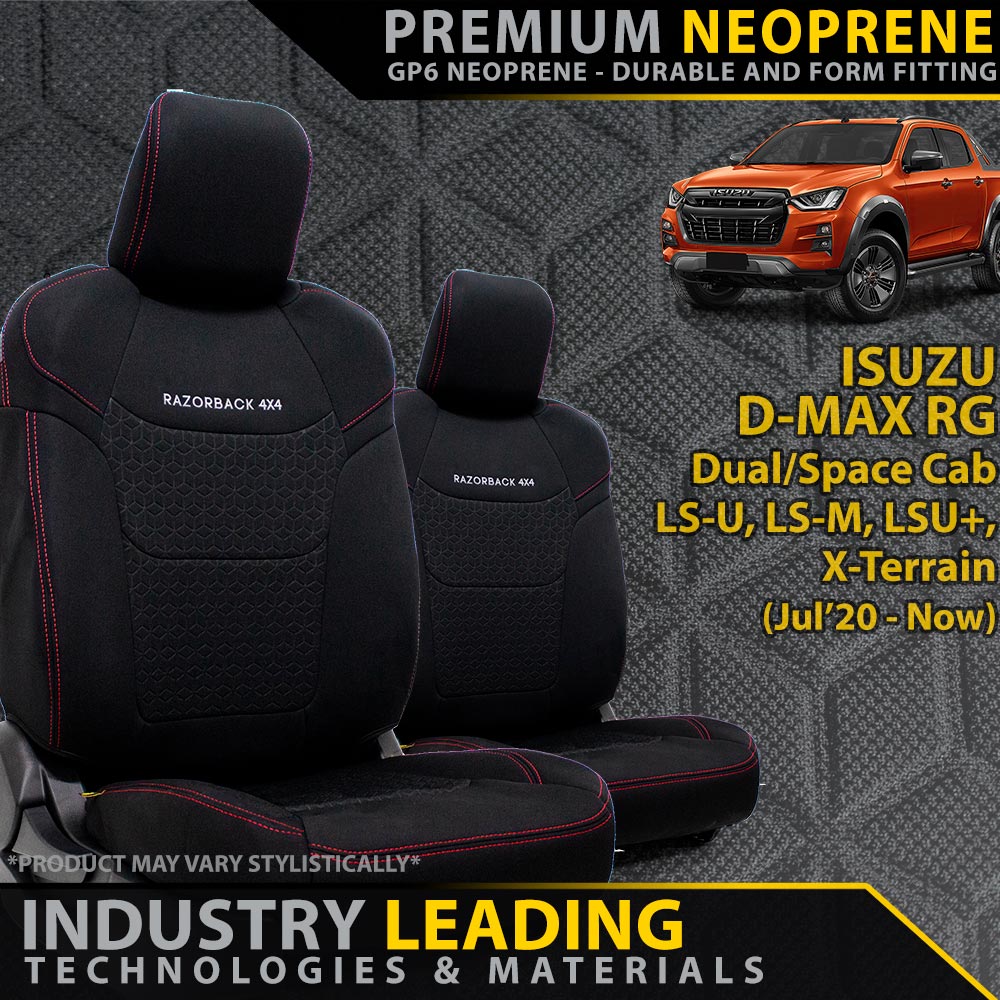 Isuzu D-MAX RG Premium Neoprene 2x Front Seat Covers