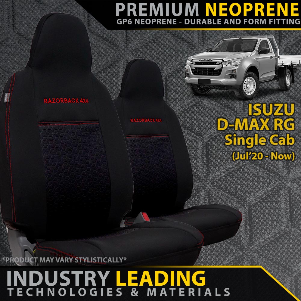 Isuzu D-MAX RG Single Cab Premium Neoprene 2x Front Seat Covers