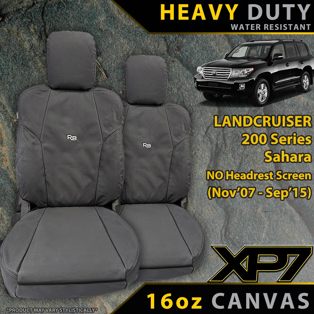 Razorback 4x4 XP7 Heavy Duty Canvas 2x Front Seat Covers suitable for a Toyota Landcruiser 200 Series Sahara (Pre Facelift) (Made to Order)