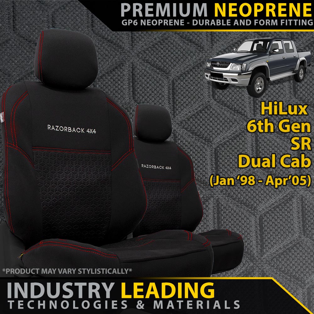 Toyota Hilux 6th Gen SR Premium Neoprene 2x Front Seat Covers (Made to Order)