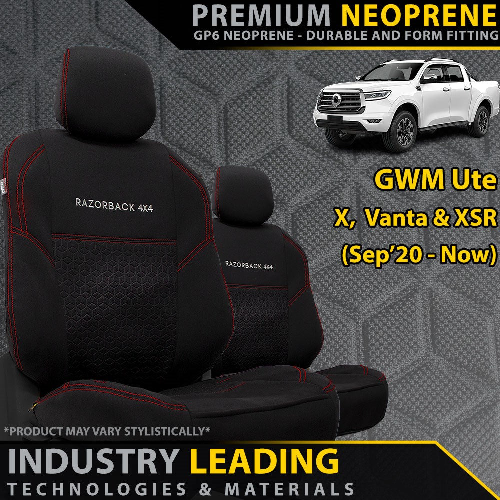 GWM Ute X, Vanta & XSR GP6 Premium Neoprene 2x Front Seat Covers