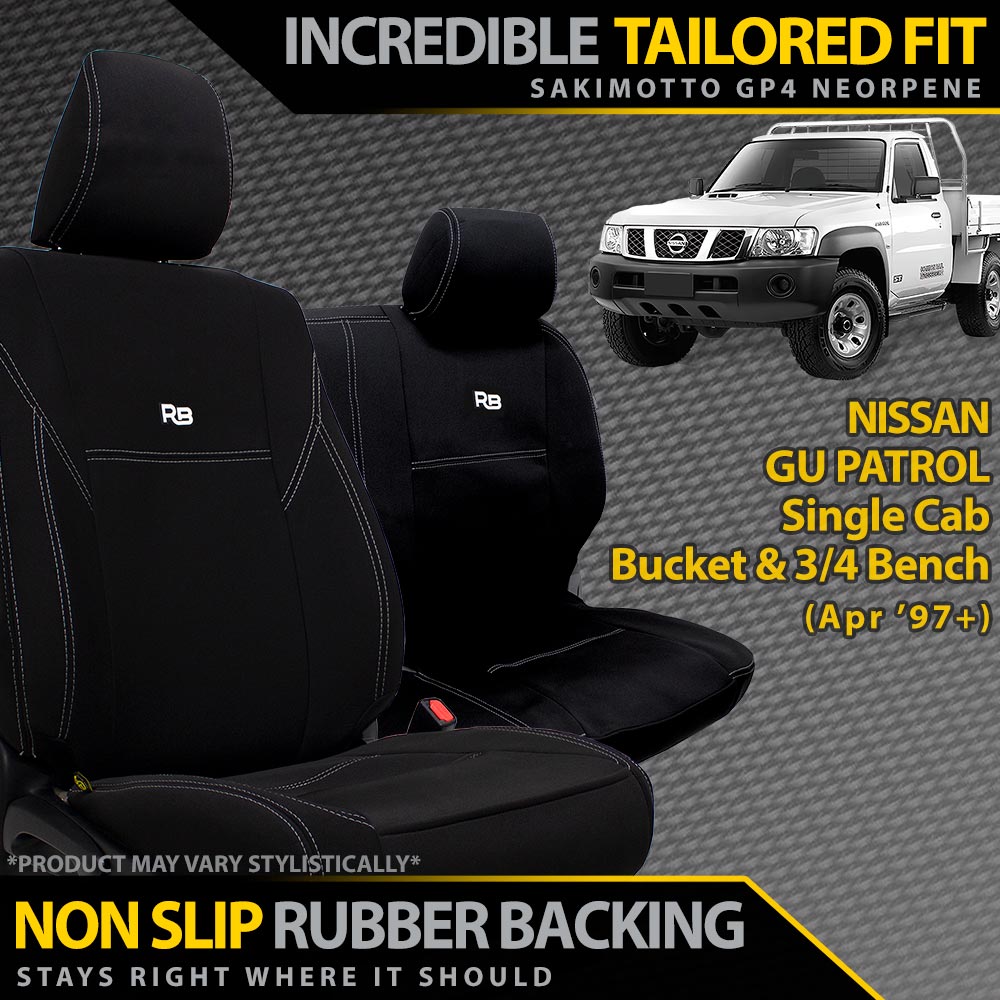 Nissan GU Patrol Single Cab Bucket + 3/4 Bench Neoprene 2x Front Seat Covers (Made to Order)