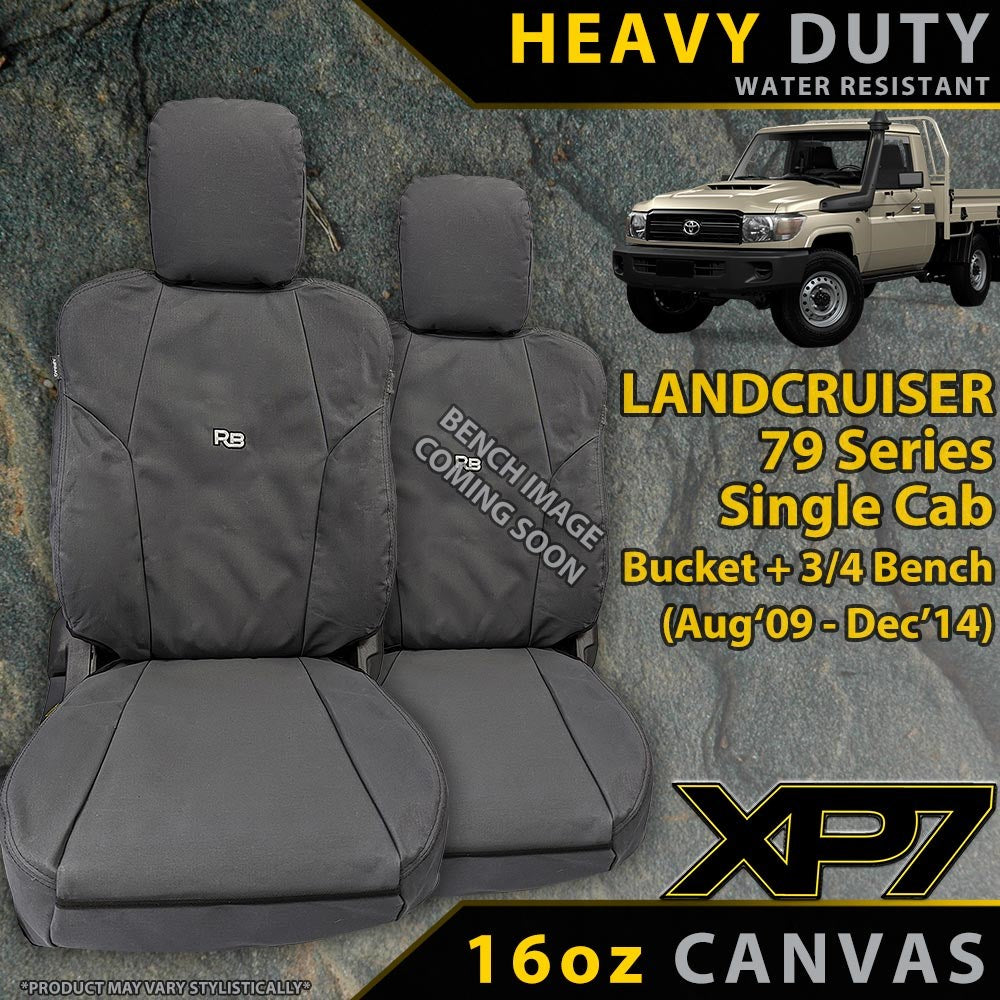 Razorback 4x4 XP7 Heavy Duty Canvas Bucket and 3/4 Bench Front Seat Covers suitable for a Toyota Landcruiser 79 Series Single Cab (Made to Order)