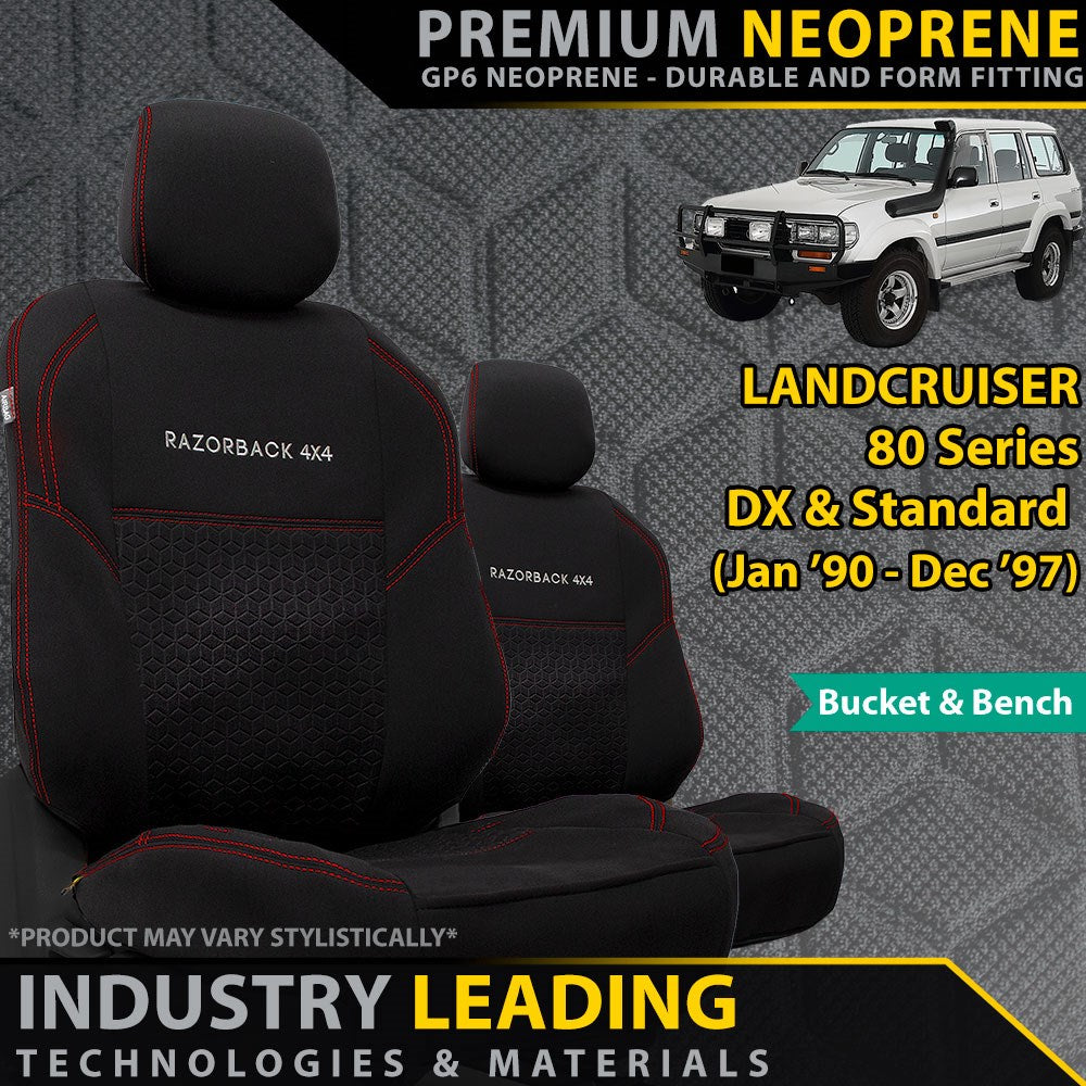 Toyota Landcruiser 80 Series DX & Standard GP6 Premium Neoprene Bucket + 3/4 Bench Seat Covers (Made to Order)