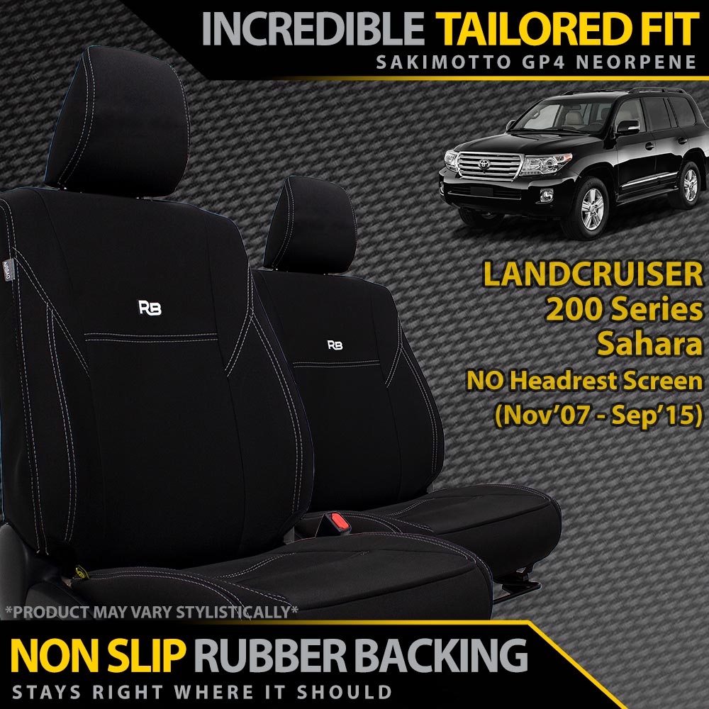 Razorback 4x4 GP4 Standard Neoprene 2x Front Seat Covers suitable for a Toyota Landcruiser 200 Series Sahara (Pre Facelift) (Made to Order)