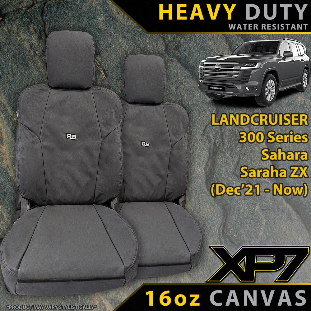 Razorback 4x4 XP7 Heavy Duty Canvas 2x Front Seat Covers suitable for a Toyota Landcruiser 300 Series Sahara/Sahara ZX (Made to Order)