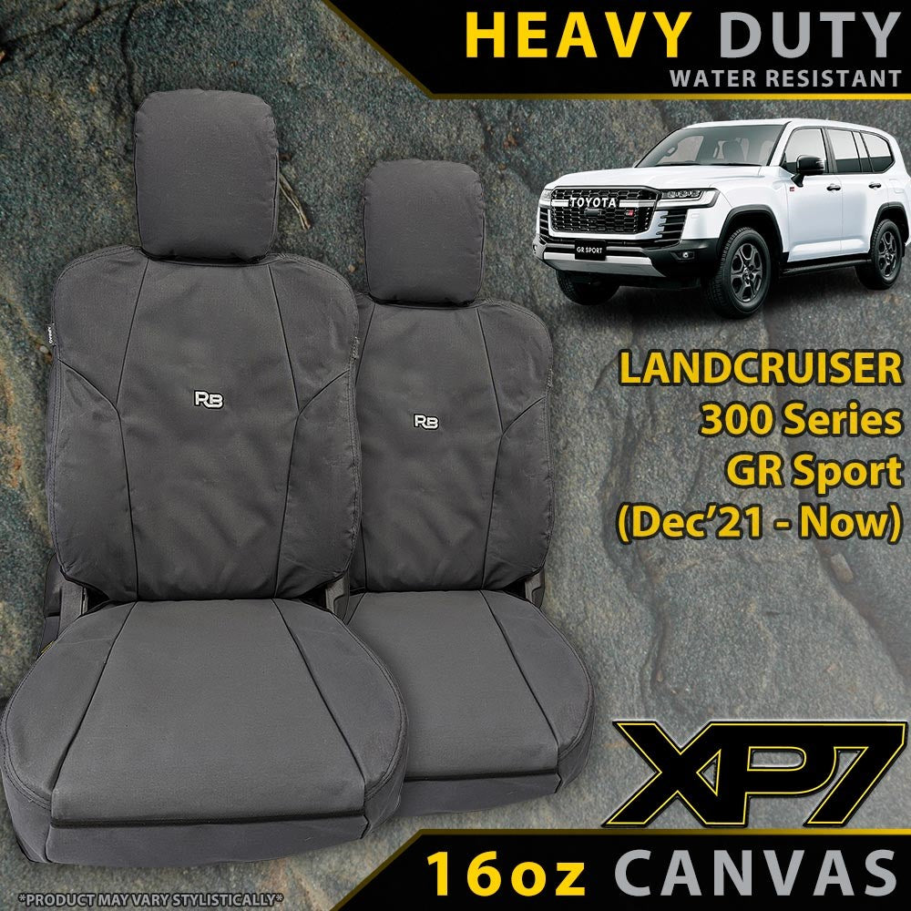 Razorback 4x4 XP7 Heavy Duty Canvas 2x Front Seat Covers suitable for a Toyota Landcruiser 300 Series GR Sport (Made to Order)