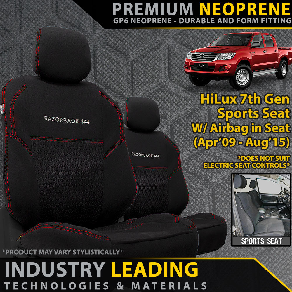 Toyota HiLux 7th Gen (SPORT SEAT) Premium Neoprene 2x Front Seat Covers (Made to Order)