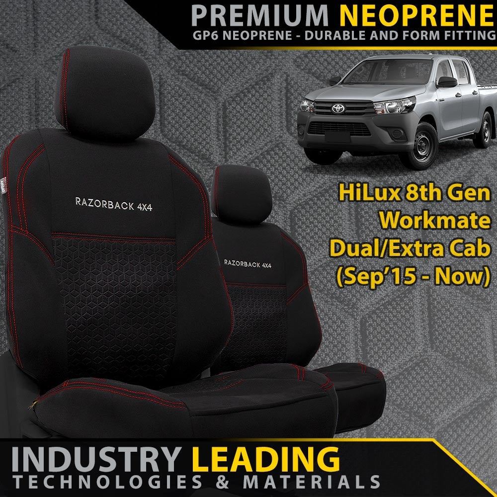 Toyota HiLux 8th Gen Workmate Premium Neoprene 2x Front Row Seat Covers (Made to Order)
