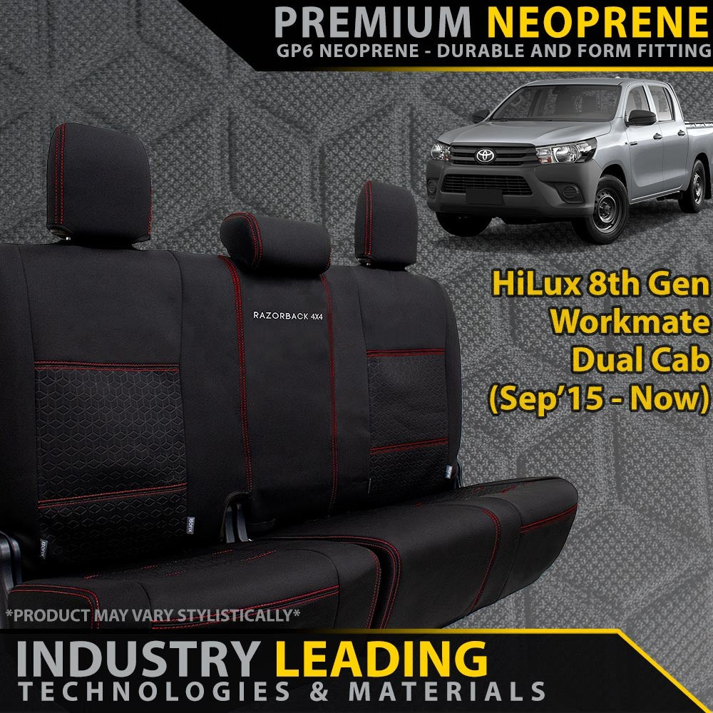 Toyota HiLux 8th Gen Workmate Premium Neoprene Rear Row Seat Covers (Made to Order)