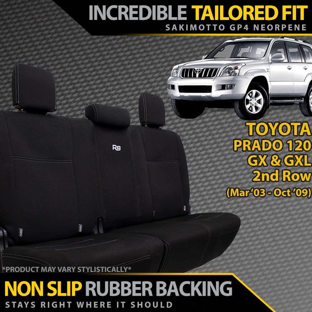 Razorback 4x4 GP4 Standard Neoprene Rear Row Seat Covers suitable for a Toyota Prado 120 GX & GXL (In Stock)