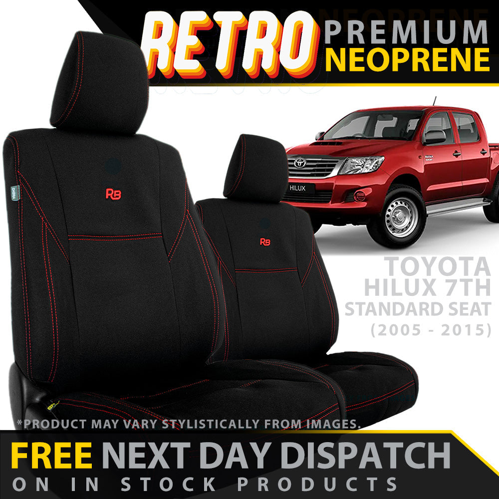 Toyota HiLux 7th Gen Retro Premium Neoprene (Standard Seat) 2x Front Seat Covers (In Stock)
