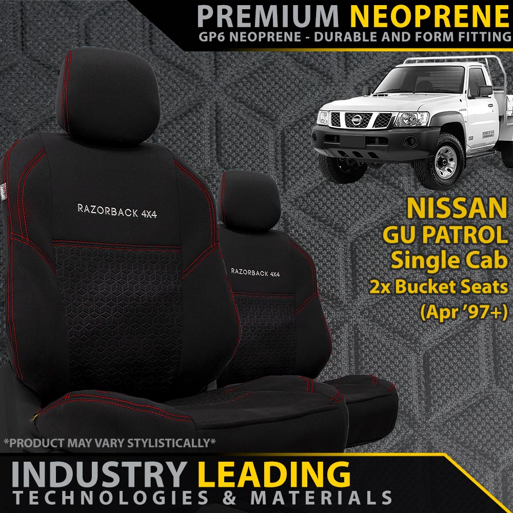 Nissan GU Patrol Single Cab 2x Bucket Seats Premium Neoprene 2x Front Seat Covers
