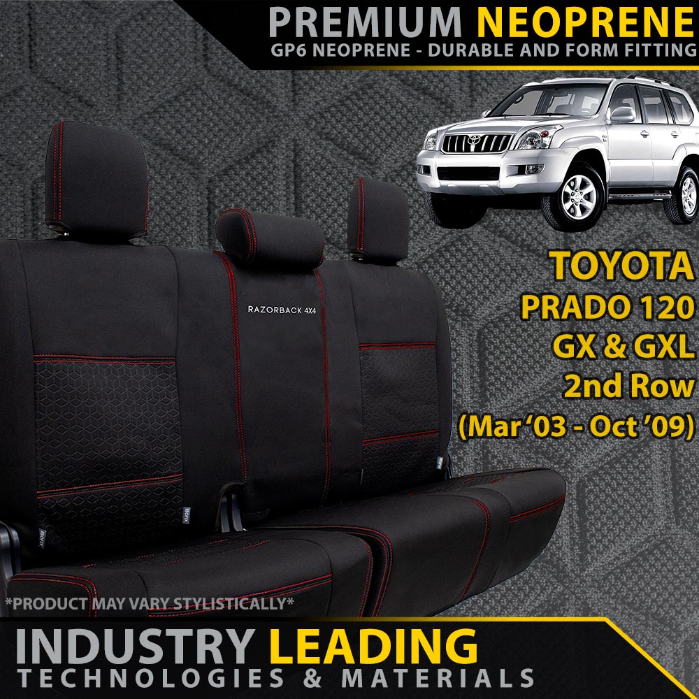 Razorback 4x4 GP6 Premium Neoprene Rear Row Seat Covers suitable for a Toyota Prado 120 GX & GXL (Made to Order)