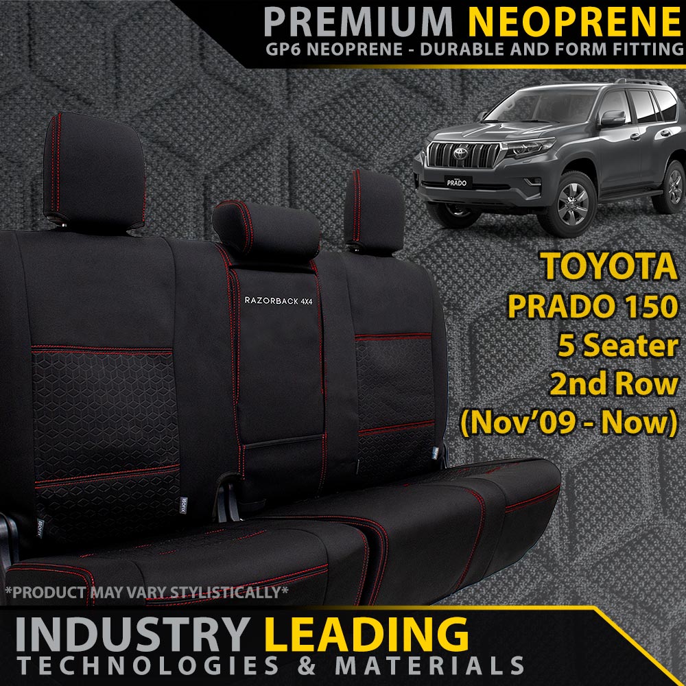 Razorback 4x4 GP6 Premium Neoprene Rear Row Seat Covers suitable for a Toyota Prado 150 5 Seater (Made to Order)