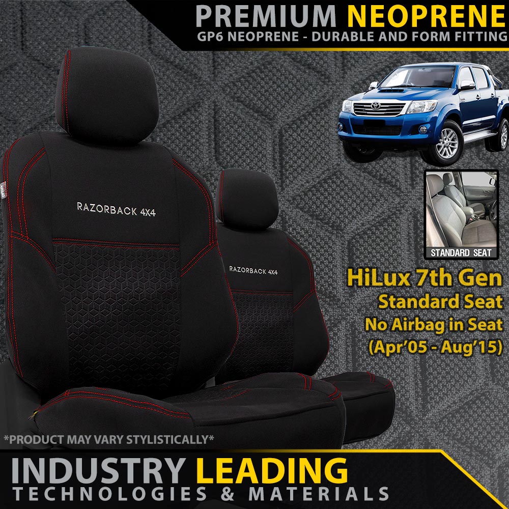 Toyota HiLux 7th Gen (STD SEAT) Premium Neoprene 2x Front Seat Covers (Made to Order)